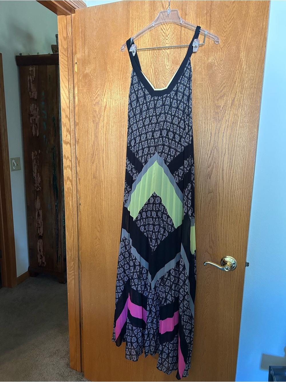Lane Bryant Black Maxi Dress with Lime and Pink Accents
